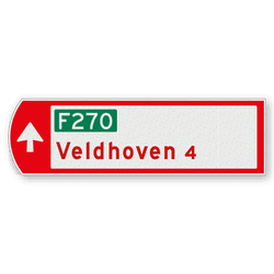 Fietswegwijzer links, pijl rechtdoor met doorfietsroute 753x225mm