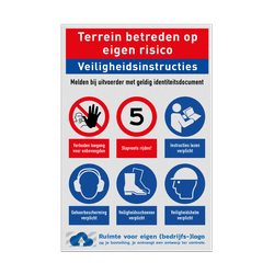 Bouwplaats bord met veiligheidsinstructies reflecterend