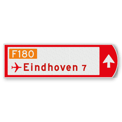 Fietswegwijzer rechts, pijl rechtdoor met doorfietsroute en pictogram 753x225mm