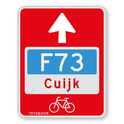 Doorfietsroute bord met routenummer en pijl - 300x380mm