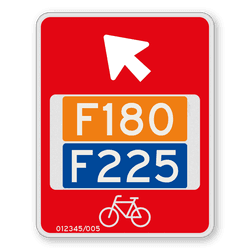 Doorfietsroute bord met twee routenummers en pijl - 300x380mm