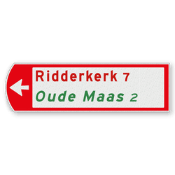 Fietswegwijzer met toeristische route linkswijzend 753x225mm