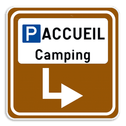 Panneau Touristique avec Pictogramme, Texte et Flèche