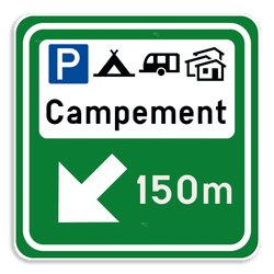 Panneau Touristique – 4 Pictogrammes + Texte + Flèche Directionnelle
