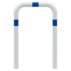 Arceau de protection blanche/bleue Ø76mm en acier avec ancrage au sol