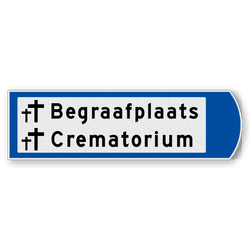 Handwegwijzer klein rechtswijzend met 2 pictogrammen en zwarte tekst 990x295mm