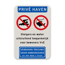 Verkeersbord prive haven verboden te zwemmen/vissen - reflecterend
