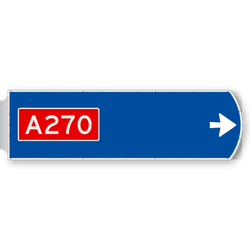 Handwegwijzer groot rechtswijzend met snelwegnummer 1623x481mm