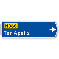 Handwegwijzer groot rechtswijzend met autowegnummer en plaatsnaam 1623x481mm