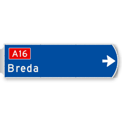 Handwegwijzer groot rechtswijzend met snelwegnummer en plaatsnaam 1623x481mm