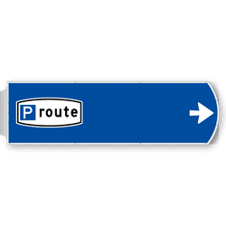 Handwegwijzer groot rechtswijzend met picto P-route 1623x481mm