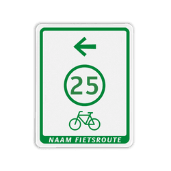 Fietsroutebord tracé met 1 bol en pijl - 300x380mm