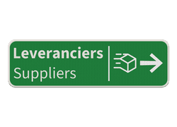Verkeersbord route leverancier met pijl + icoon - groen - reflecterend