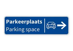 Verkeersbord route parkeerplaats met pijl + icoon - blauw - reflecterend