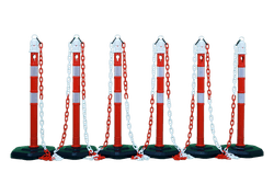 Kunststof afzetpaaltjes met ketting rood/wit met vaste voet - set 6 stuks