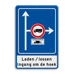Verkeersbord route laden/lossen ingang om de hoek - reflecterend