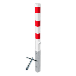 Poteau de parking amovible rouge/blanc avec manchon de sol