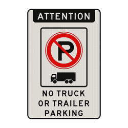 Verkeersbord geen vrachtwagen en trailer parkeren (Engels) - reflecterend