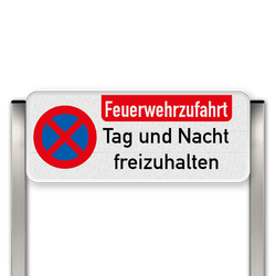 Feuerwehrzufahrt freihalten Parkverbot Schild mit zwei Aluminium Pfosten