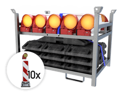 Leitbaken 2-seitig RA1 (set 10 stück) mit Fußplatten, Lampen und Lager- und Transportpalette