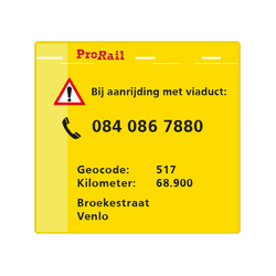 Waarschuwingsbord ProRail - Bij aanrijding met viaduct - 300x280mm