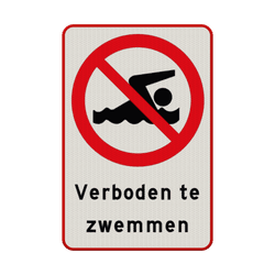 Verbodsbord hier is zwemmen verboden - reflecterend