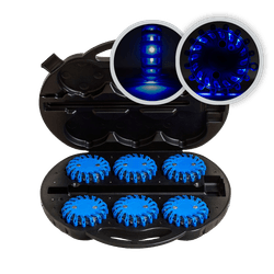 Balises lumineuses LED RoadFLARE bleues &ndash; kit de 6 avec valise
