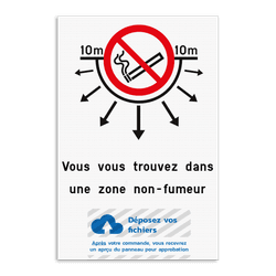 Panneau de zone non-fumeur 10m personnalisable avec texte et logo
