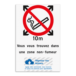 Panneau d&rsquo;interdiction de fumer &agrave; 10m avec texte et logo personnalis&eacute;s