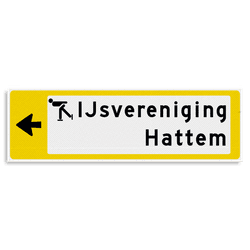 Verwijsbord KOKER Geel/wit/zwart - pijl links, 2 regelig met 1 pictogram - Klasse 3 reflecterend