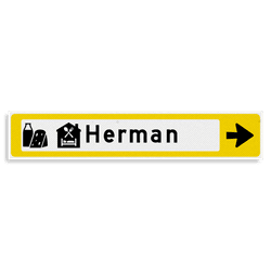 Verwijsbord KOKER Geel/wit/zwart - pijl rechts, met 2 pictogrammen - Klasse 3 reflecterend