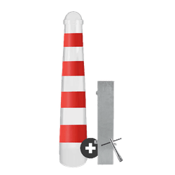 Afzetpaal staal conisch in wit/rood reflecterend - verwijderbaar met grondstuk