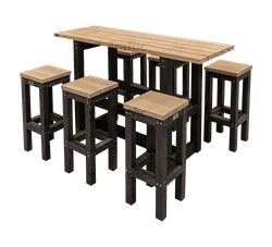 Table haute d'extérieur avec 4, 6 ou 8 tabourets - plastique recyclé