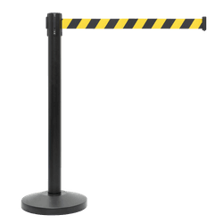 Poteau &agrave; sangle r&eacute;tractable acier noir avec ruban jaune/noir 2 m
