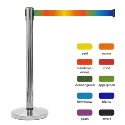 Poteau de balisage en acier inoxydable chrom&eacute; avec ruban r&eacute;tractable color&eacute; &ndash; 2 m&egrave;tres