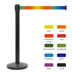 Poteau de balisage noir en acier inoxydable avec ruban rétractable coloré – 2 mètres