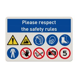 Veiligheidsbord safety rules met PBM pictogrammen - reflecterend