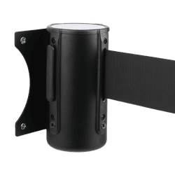 Wandhouder zwart met uittrekbaar lint 2 meter geel/zwart of wit/rood