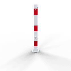 Parkeerpaal staal 70x70mm wit/rood - neerklapbaar met slot