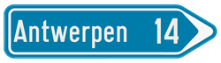 Verkeersbord SB250 F29 - Wegwijzer rechts - Tekst + aantal km