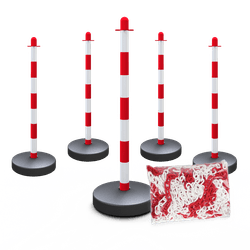 Set afzetpalen kunststof met vulbare voet – 5 stuks + 25 m kunststof ketting