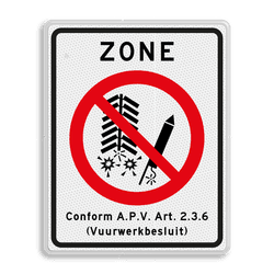 Verkeersbord zone vuurwerk afsteken verboden met pictogram en besluit - reflecterend