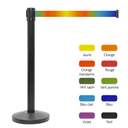 Poteau de balisage noir en acier inoxydable avec ruban rétractable coloré – 2 mètres