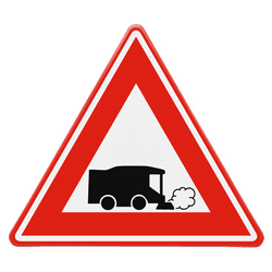 Verkeersbord - waarschuwing voor straat veegmachines