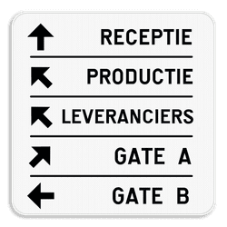 Wegwijzer bord – 5 tekstregels & pijlen linkerkant