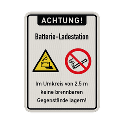 Warnschilder Achtung Batterie-Ladestation - reflektierend