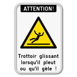 Panneau trottoir glissant &ndash; pr&eacute;vention des chutes en hiver