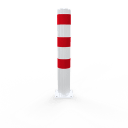 Rammschutzpoller Ø152x1000mm Stahl verzinkt – weiß/rot – Bodenplatte