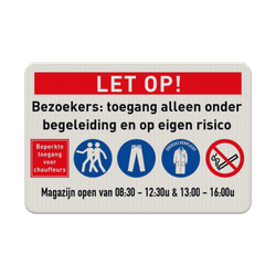 Bord bezoekers onder begeleiding + PBM iconen - reflecterend