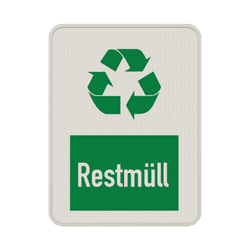 Hinweisschild Restm&uuml;ll wei&szlig;/gr&uuml;n - reflektierend
